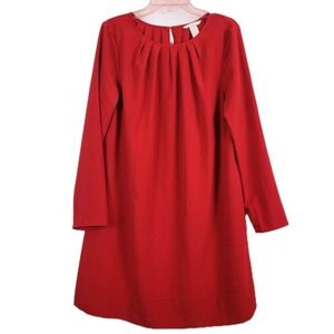 H&M red tunic Dress womens 8 pleated neckline patriotic holiday knee length boho